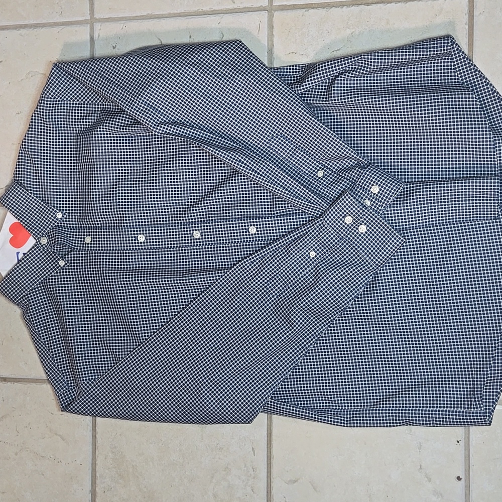 L.L. Bean Men's Navy and White Checkered Shirt